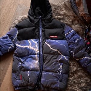 Members Only Men’s Puffer Jacket - Black and Blue Lightning